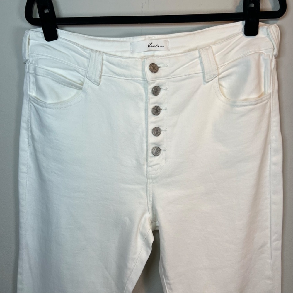 Kancan Flare Stretch Jeans White Denim High Rise Frayed Button Summer Size 31x33 - Picture 3 of 13